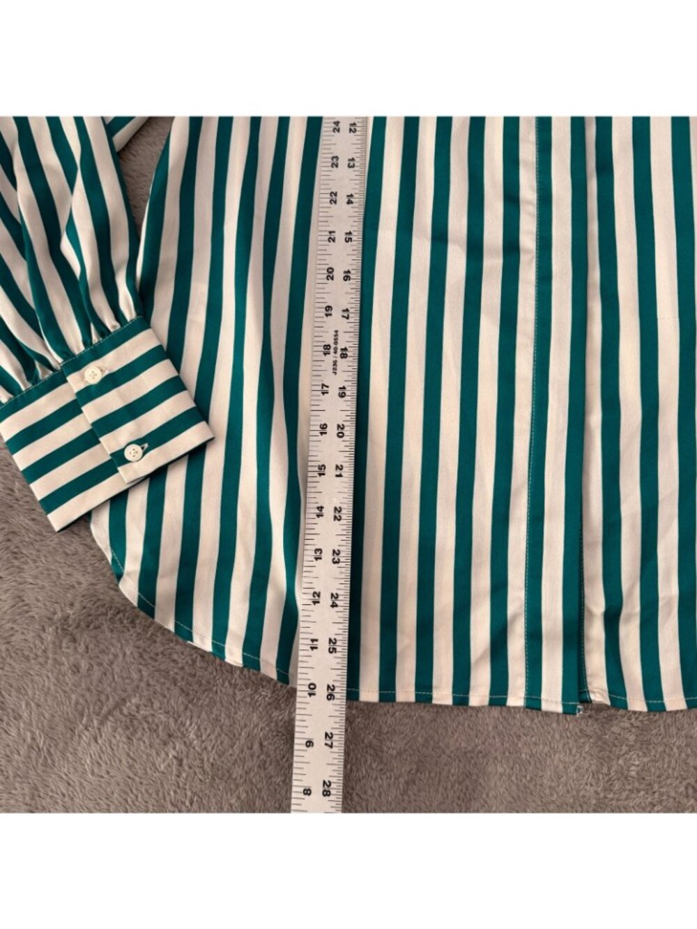 Ann Taylor Green White Stripe Satin Button Up Long Sleeve Blouse Top Shirt LARGE - Picture 5 of 8